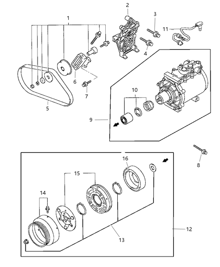 1997 Dodge Avenger Compressor & Mounting Brackets Diagram 3