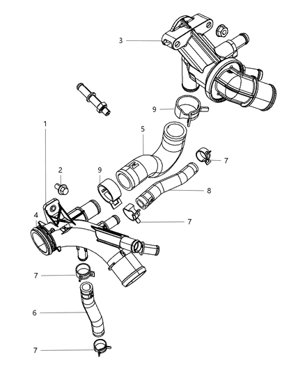 2009 Chrysler Town & Country Thermostat & Related Parts Diagram 1