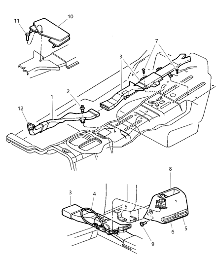 1998 Dodge Durango Air Ducts, Rear Without Console Diagram