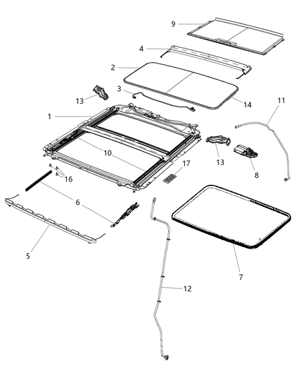 2019 Ram 1500 Sunroof Glass & Component Parts Diagram