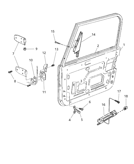 2003 Jeep Wrangler Door, Full Front Shell & Hinges Diagram