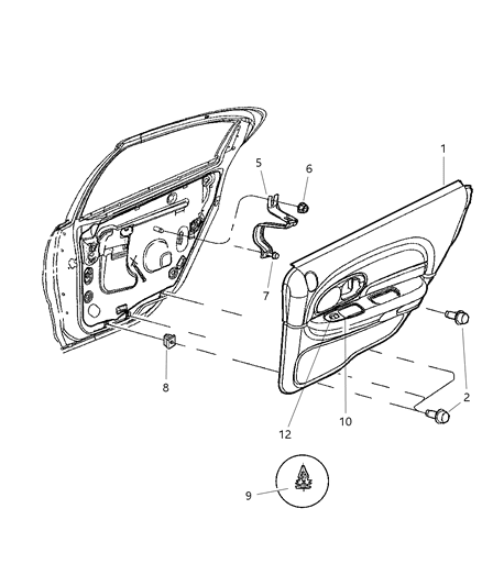 1999 Dodge Intrepid Panel-Rear Door Trim Diagram for PW26LAZBC