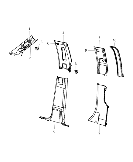 2012 Ram 2500 Interior Moldings And Pillars - Crew Cab Diagram