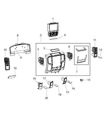 2020 Ram 1500 Outlet-Air Conditioning & Heater Diagram for 5MK67DX9AA