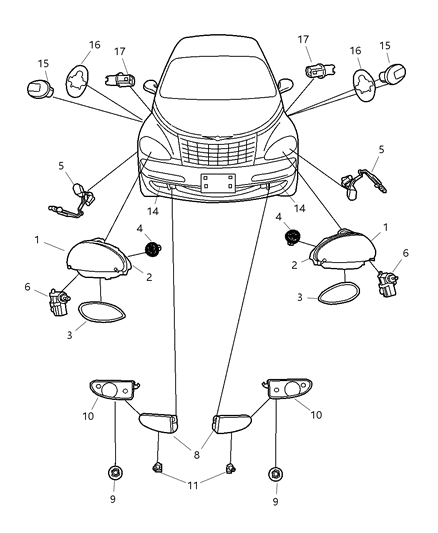 2003 Chrysler PT Cruiser Passengers Headlight Replacement Diagram for 5288764AI