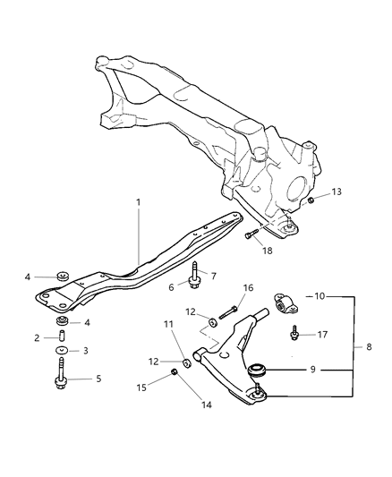 2005 Dodge Stratus Front Suspension Arm & Related Parts Diagram