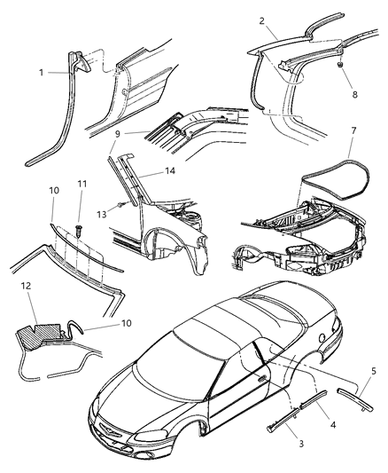 2002 Chrysler Sebring RETAINER-Folding Top Side Rail Diagram for 4658536AB