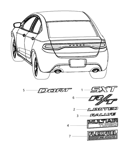 2013 Dodge Dart Nameplates - Emblems, Medallions & Decals Diagram