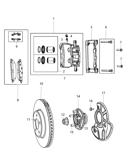 2014 Dodge Charger Front Disc Brake Pad Kit Diagram for 68209532AA