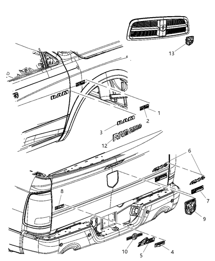 2010 Dodge Ram 1500 Nameplate Diagram for 5182065AA