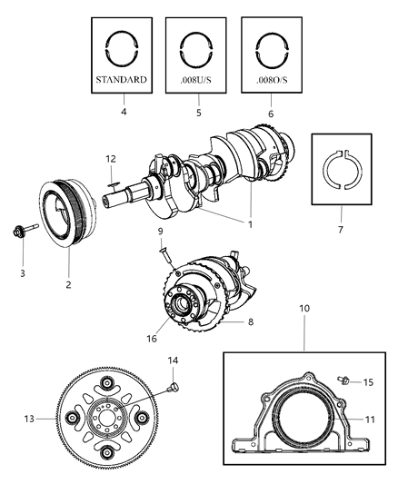 2008 Dodge Magnum Crankshaft , Crankshaft Bearings , Damper And Flex plate Diagram 4