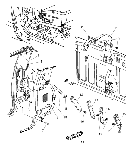 2006 Dodge Ram 1500 Seat Belts, Regular Cab Diagram