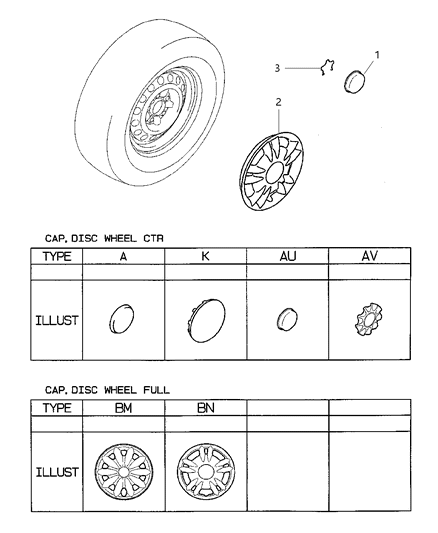 2000 Chrysler Sebring Wheel Center Cap Diagram for MR798353