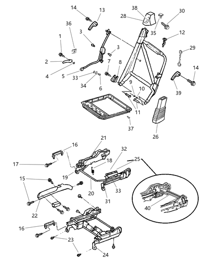 2002 Chrysler Sebring Front Seat Adjuster, Recliner And Side Shield Diagram 1