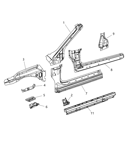 2007 Chrysler Sebring GUSSET-Body Side SILL Diagram for 4389654AB