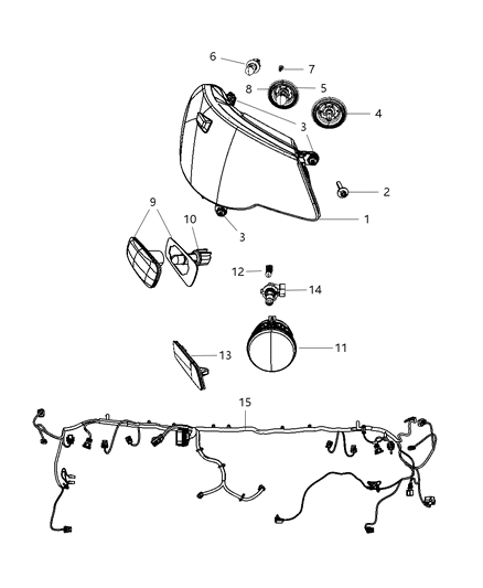 2009 Dodge Avenger Passenger Side Headlight Assembly Diagram for 5116342AC