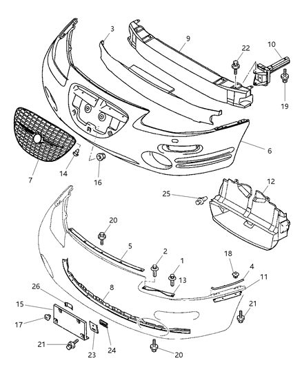 1999 Chrysler Sebring Coupe Bumper & Support, Front Diagram