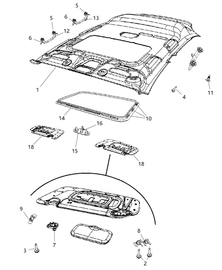 2012 Dodge Caliber Headliners & Visors Diagram