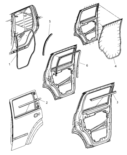 2008 Jeep Liberty Weatherstrips - Rear Door Diagram