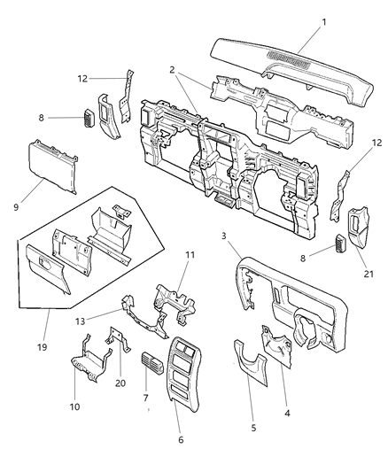 1998 Jeep Cherokee Bracket-Air Bag Diagram for 55115466