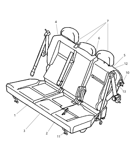 2001 Chrysler PT Cruiser Rear Seat Diagram 1