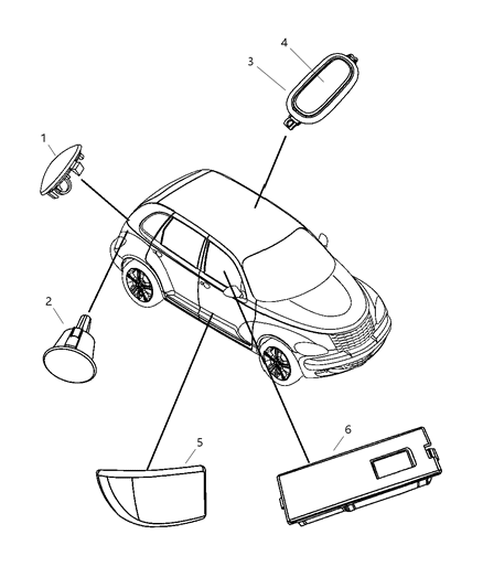 2005 Chrysler PT Cruiser Lamps, Cargo, Dome, Courtesy, Reading Diagram