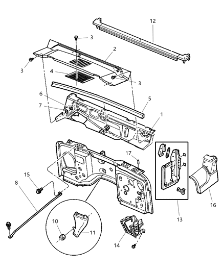 2005 Jeep Wrangler Panels - Cowl & Dash Diagram