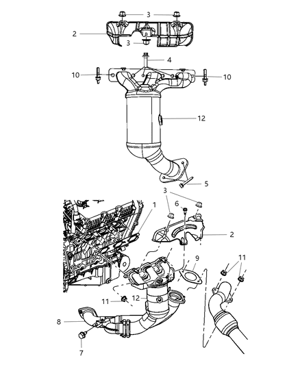 2009 Dodge Grand Caravan Exhaust Manifolds & Heat Shields Diagram 4