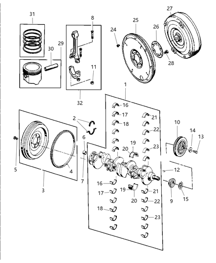 2005 Jeep Wrangler Crankshaft , Pistons , Flywheel & Torque Converter Diagram 2