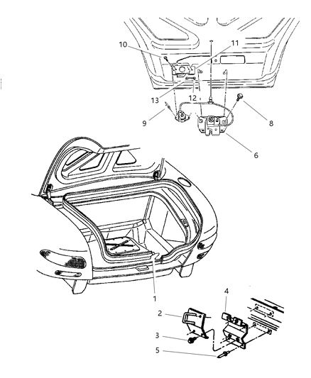 2000 Dodge Viper Deck Lid Weatherstrip & Latch Diagram