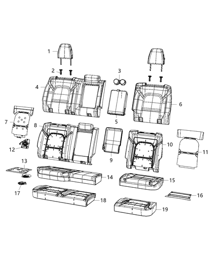 2020 Ram 1500 Rear Seat Cushion Diagram for 6RE70TU6AD