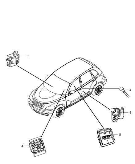 2008 Chrysler PT Cruiser Switches Door, Deck Lid, And Liftgate Diagram