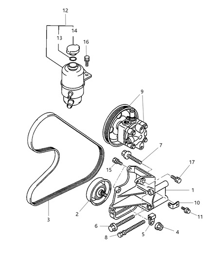 2004 Chrysler Sebring Pump Mounting & Reservoir Diagram 1