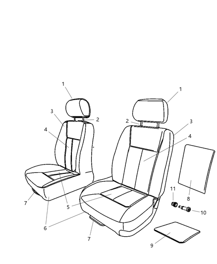 2010 Dodge Dakota HEADREST-Front Diagram for 1FW521J3AA