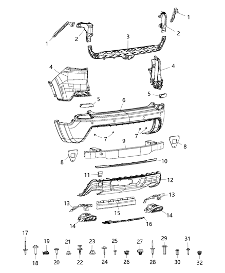 2019 Jeep Cherokee Rear Upper Bumper Cover Diagram for 68407902AA