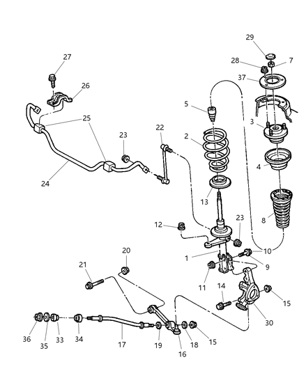 2001 Chrysler 300M Suspension - Front Diagram