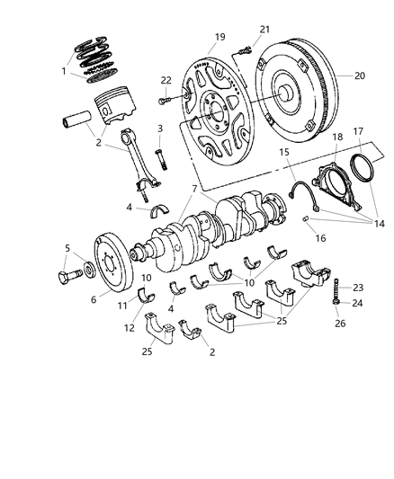 2006 Jeep Commander Crankshaft , Pistons , Bearing , Torque Converter And Flywheel Diagram 3