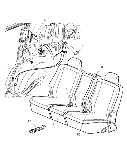 2007 Chrysler Aspen Belts, Second Seat Diagram