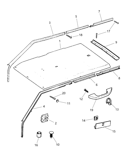 1998 Jeep Cherokee Headliner & Upper Trim Mouldings Diagram