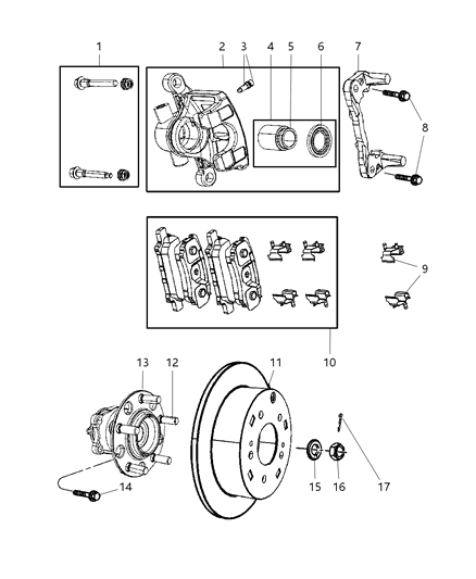 2008 Dodge Caliber Brakes, Rear, Disc Diagram