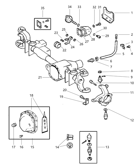1998 Dodge Ram 2500 Quad & Club Cab Front Axle Housing Diagram