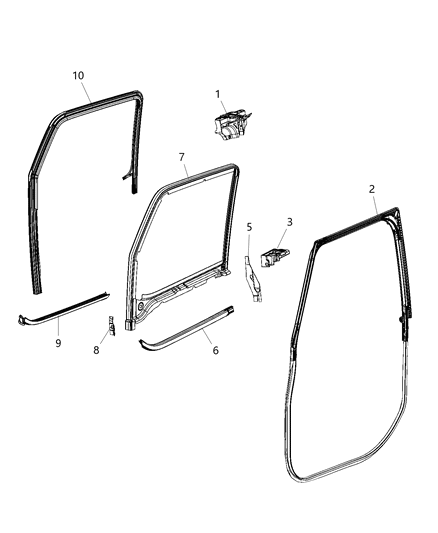 2021 Jeep Wrangler Weatherstrips - Front Door Diagram