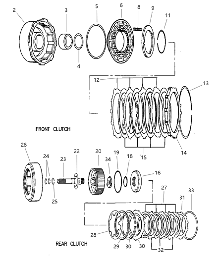 1998 Dodge Durango Clutch, Front & Rear With Gear Train Diagram 1