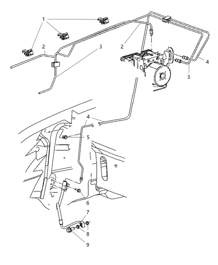 2007 Jeep Grand Cherokee Brake Lines & Hoses, Front Diagram 1