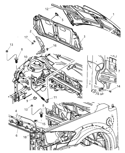 2009 Dodge Caliber Hood & Related Parts Diagram