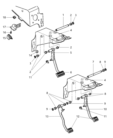 1999 Dodge Dakota Pedals - Brake & Clutch Diagram