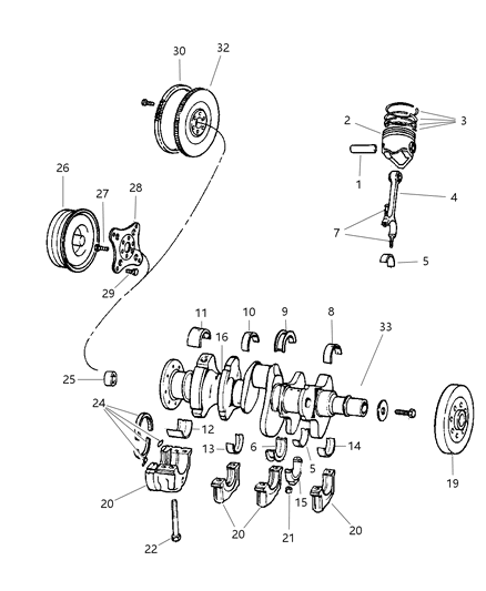 2001 Dodge Ram 1500 Crankshaft , Piston , Flywheel & Torque Converter Diagram 1