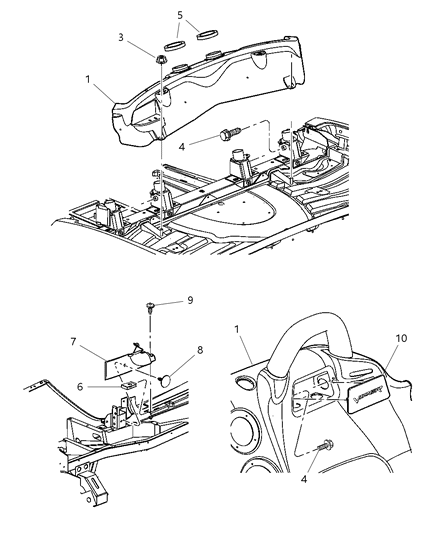 2005 Dodge Viper Quarter, Cowl & Rear Bulkhead Attaching Panels Diagram