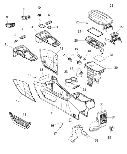 2018 Jeep Cherokee Panel-Floor Console Diagram for 1UJ65LU5AH