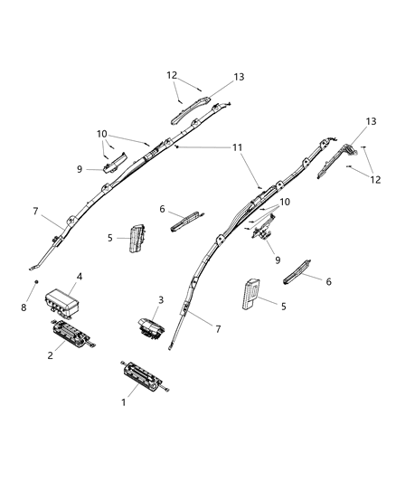 2014 Jeep Cherokee Side Curtain Air Bag Diagram for 68100767AB